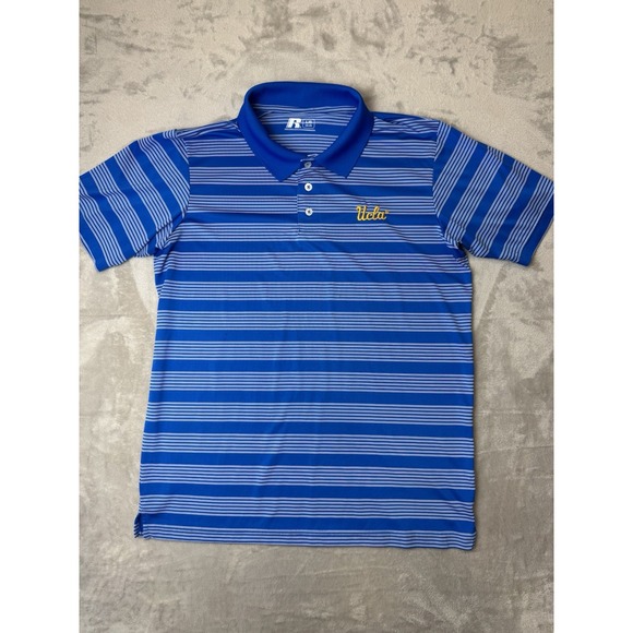 Russell Athletic UCLA Bruins Polo Shirt Men's Large Blue Striped Short Sleeve - Picture 1 of 4
